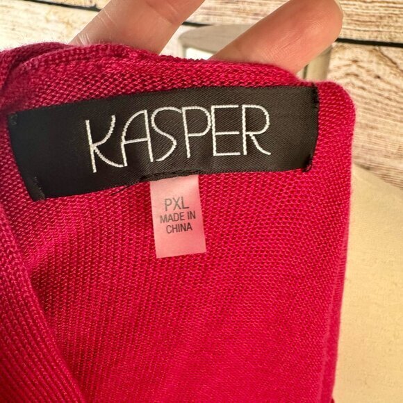 Kasper Hot Pink Open Front‎ Cardigan Ribbed Trim Lightweight Sweater PXL - Picture 4 of 7